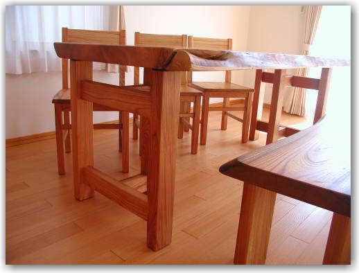 ケヤキ一枚板ダイニングテーブルセット