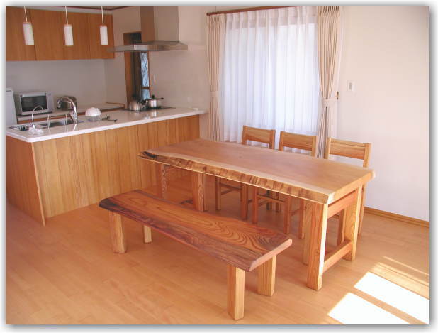 ケヤキ一枚板ダイニングテーブルセット