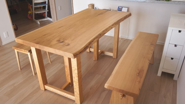 ナラ一枚板ダイニングテーブルセット製作