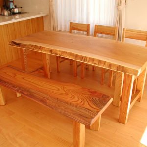 ケヤキ一枚板ダイニングテーブルセット