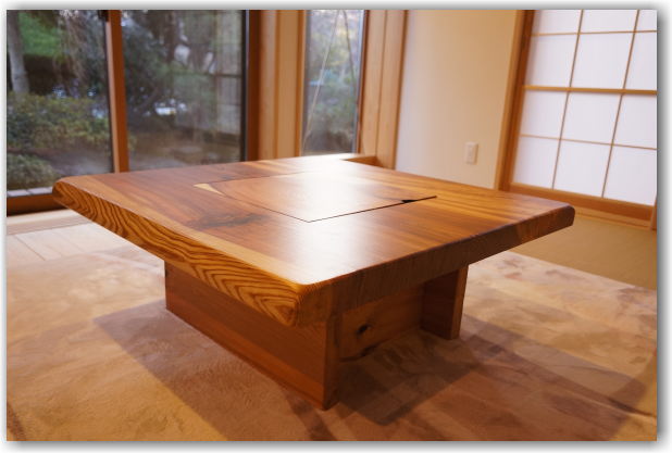 天然木無垢一枚板囲炉裏製作