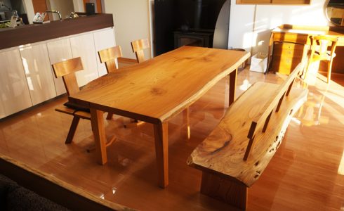 ケヤキ一枚板ダイニングテーブルセット