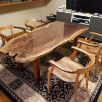 ブラックウォルナット一枚板ダイニングテーブルセット