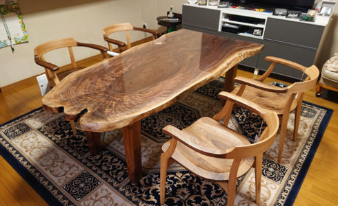 ブラックウォルナット一枚板ダイニングテーブルセット