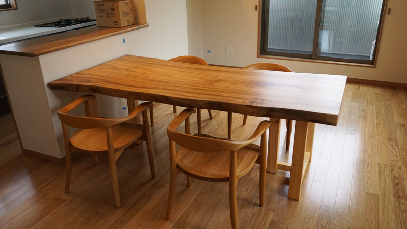 楠一枚板ダイニングテーブルセット