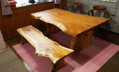 欅無垢一枚板ダイニングテーブルセット