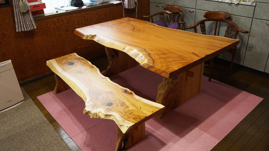 欅無垢一枚板ダイニングテーブルセット