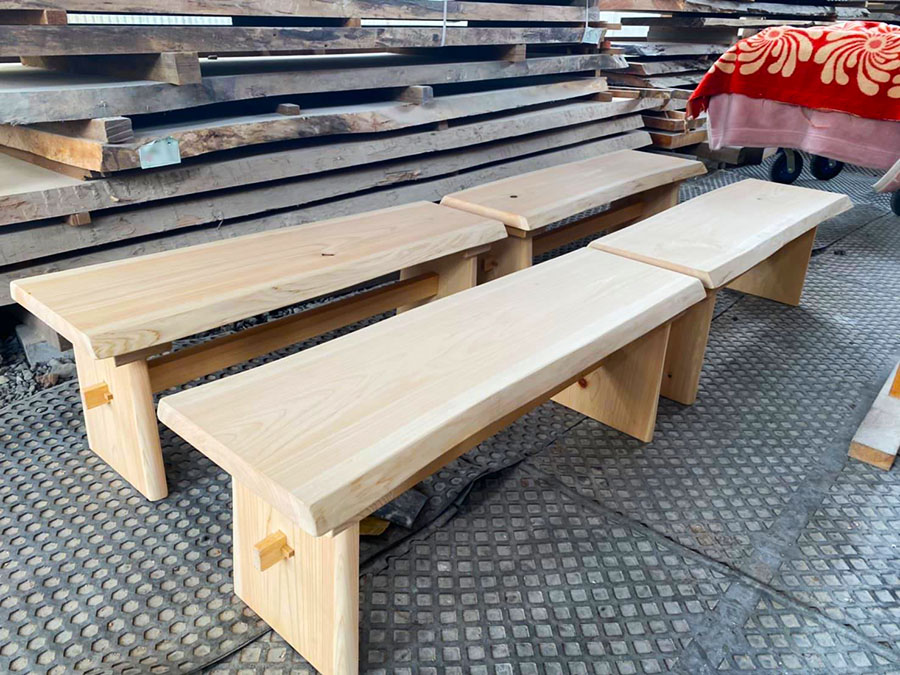 ヒノキ無垢ベンチ
