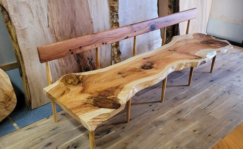 一枚板背もたれ付きベンチ