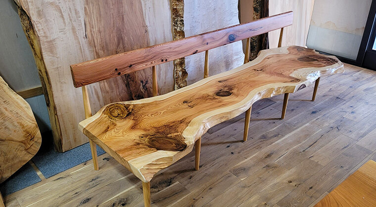 一枚板背もたれ付きベンチ