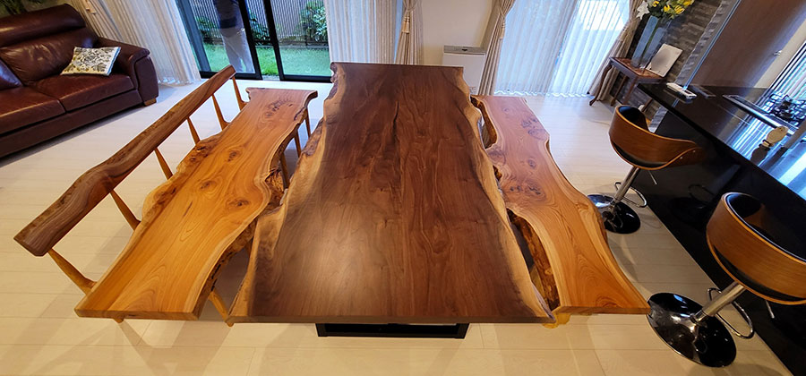 天然木一枚板ダイニングテーブルセット