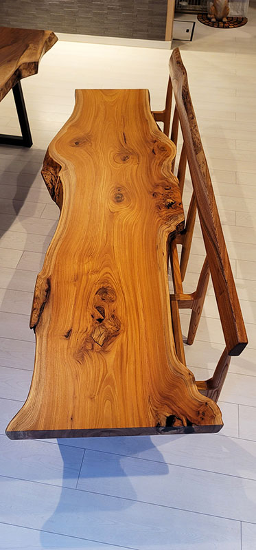 一枚板ベンチ背もたれ付き